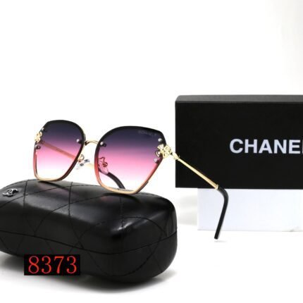 Chanel round pink purple gradient gold rimmed sunglasses