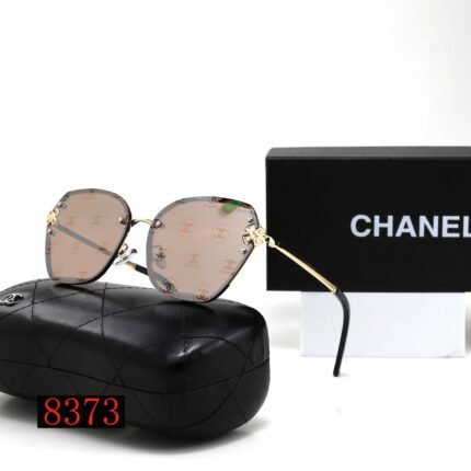Chanel round gray powder printed gold rimmed sunglasses