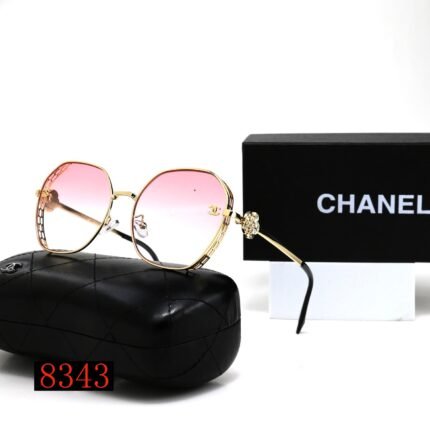 Chanel Pink Gradient Chain Gold Edge Flower Diamond Decorative Sunglasses