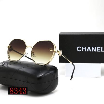 Chanel Brown Gradient Chain Gold Edge Flower Set Diamond Decorative Sunglasses