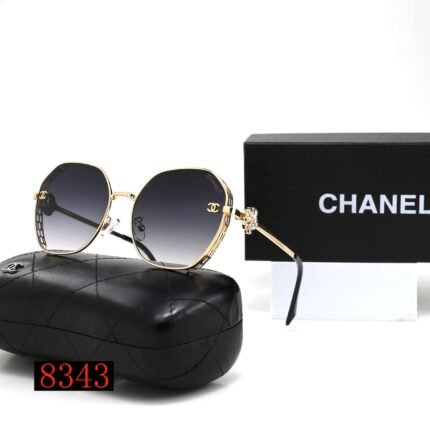 Chanel gradient deep blue chain with gold border flower and diamond embellishment sunglasses