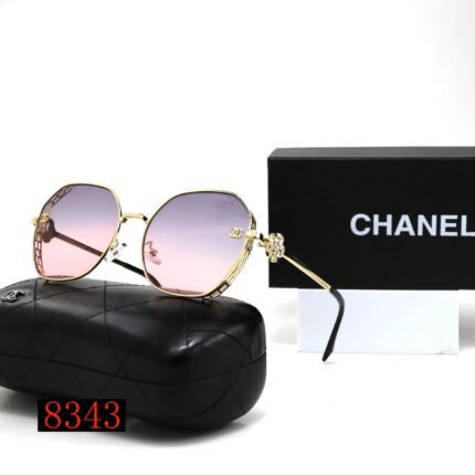 Chanel Gradient Purple Pink Chain Gold Edge Flower Diamond Decorative Sunglasses