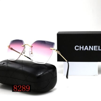 Chanel gold rimmed and pink transparent gradient hexagonal large frame sunglasses neutral