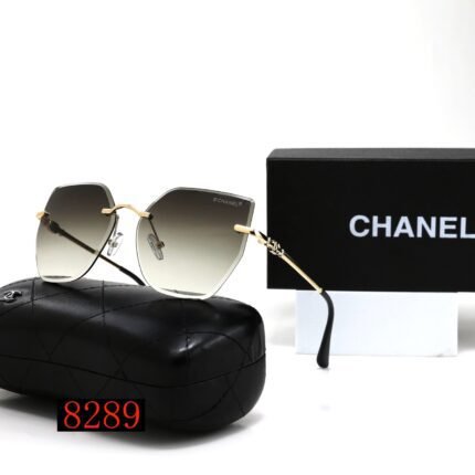 Chanel gold rimmed and green transparent gradient hexagonal large frame sunglasses neutral