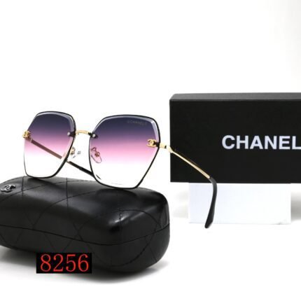 Chanel Gold Edge and Deep Purple Transparent Gradient Hexagonal Luxury Sunglasses