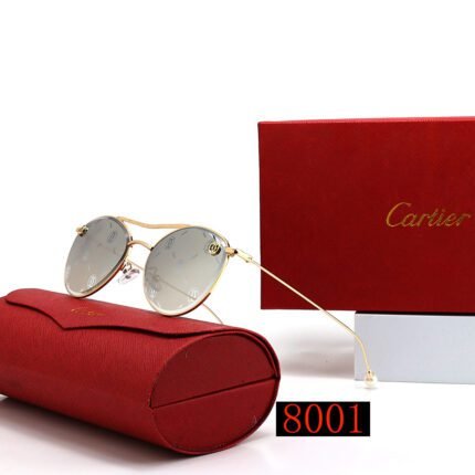 Cartier gold and gray metal round frame double beam sunglasses