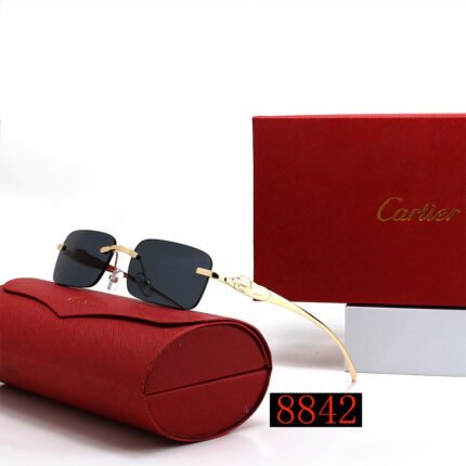 Cartier gold and black rectangular frameless sunglasses