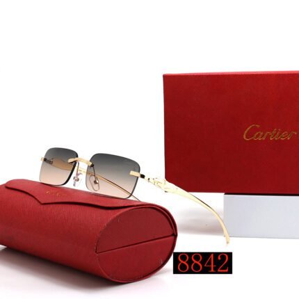 Cartier gold and black champagne gradient rectangular frameless sunglasses