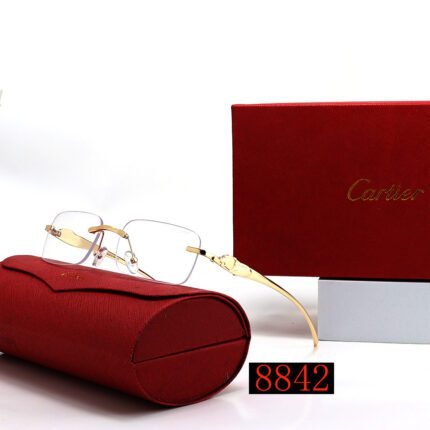 Cartier gold transparent rectangular frameless sunglasses