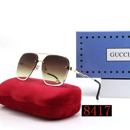 Gucci gold and brown gradient large frame, square and round frame sunglasses, fashionable