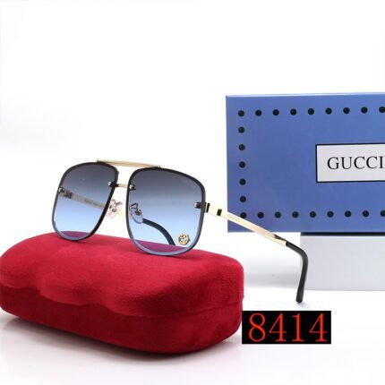 Gucci gold and blue large framed square and circular sunglasses