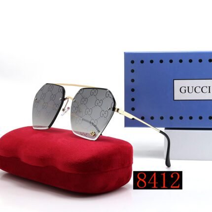 Gucci Grey Printed Metal Hexagonal Half Frame Sunglasses Neutral Sunglasses Neutral