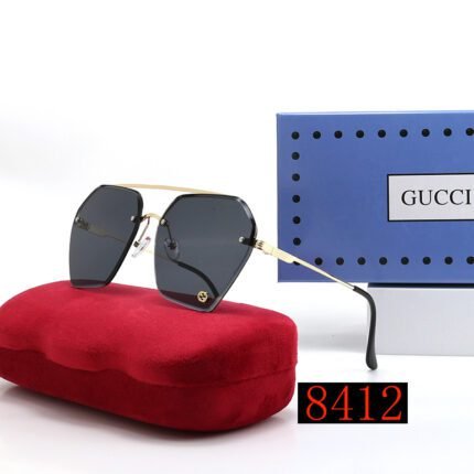 Gucci Black Metal Hexagonal Half Frame Sunglasses Neutral