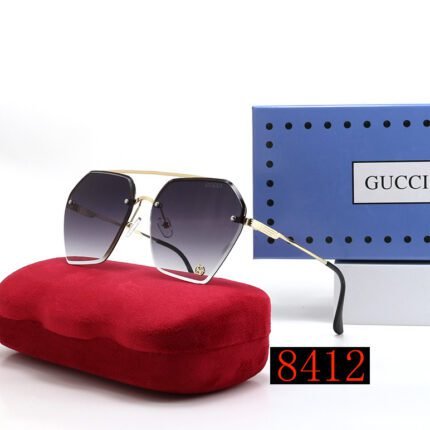 Gucci black and deep purple gradient metal hexagonal half frame sunglasses neutral