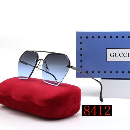 Gucci Gradient Black and Blue Metal Hexagonal Half Frame Sunglasses Neutral