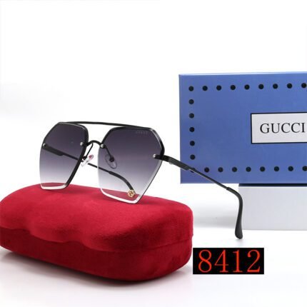 Gucci Gradient Dark Gray Metal Hexagonal Half Frame Sunglasses Neutral