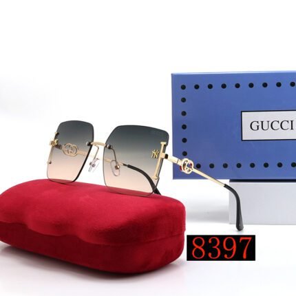 Gucci black and pink metal rimless sunglasses