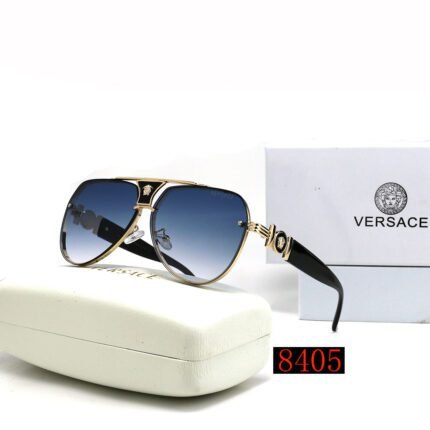 VERSACE pilot black edged gold and dark blue gradient sunglasses
