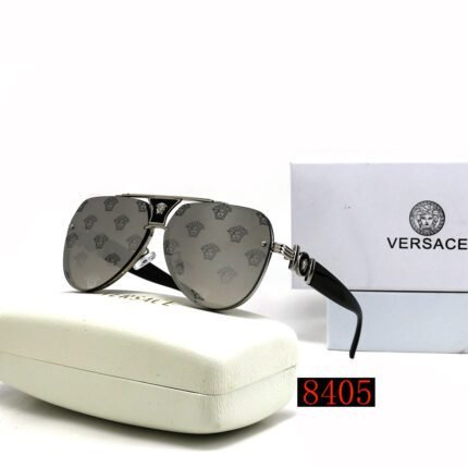 VERSACE pilot black edged silver and gray printed sunglasses