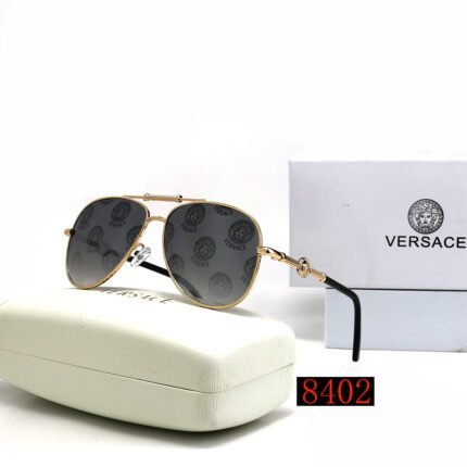 VERSACE Classic Pilot Gold and Dark Gray Printed Sunglasses