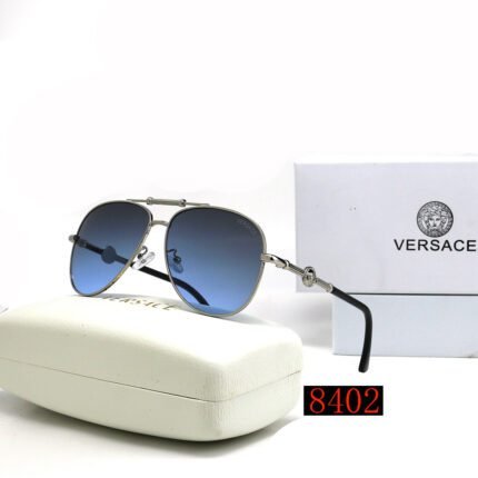 VERSACE Classic Pilot Silver and Blue Gradient Print Sunglasses