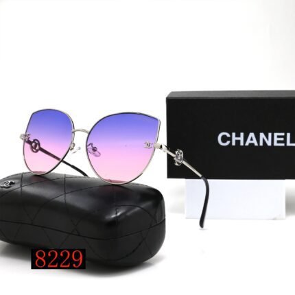 Chanel Silver Edge and Blue Purple Gradient Droplet Sunglasses