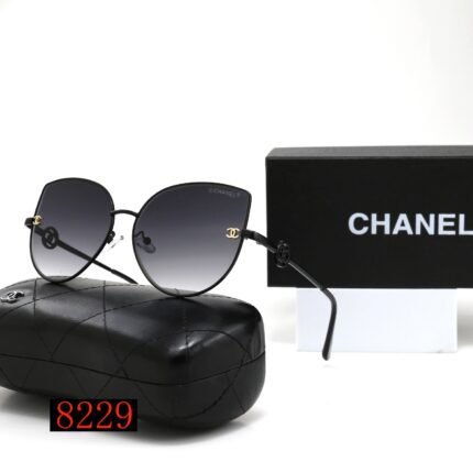 Chanel black edged and dark gray gradient water droplet shaped sunglasses