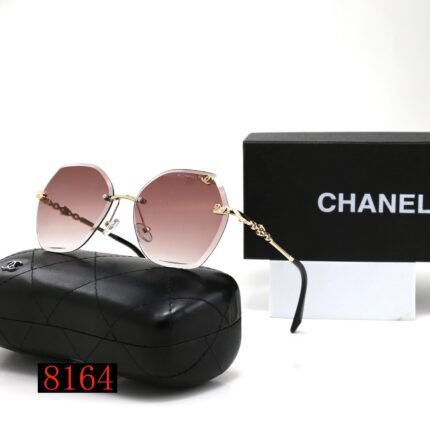 Chanel Grey Gradient and Gold Edge Hexagonal Round Frameless Sunglasses