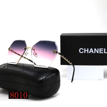 Chanel deep purple transparent gradient and black edged hexagonal frameless sunglasses