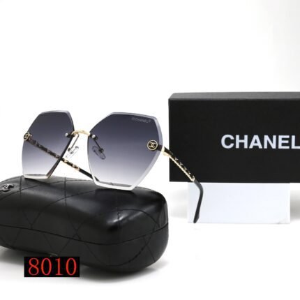 Chanel gray transparent gradient and black edged hexagonal frameless sunglasses