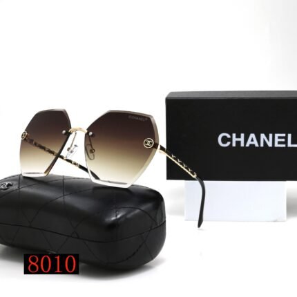 Chanel brown transparent gradient and black edged hexagonal frameless sunglasses