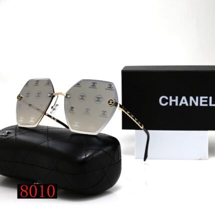 Chanel gray print and black edged hexagonal frameless sunglasses