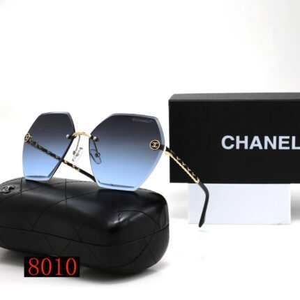 Chanel black blue gradient and black edged hexagonal frameless sunglasses