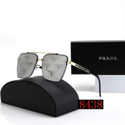 Prada gold gray print and black square sunglasses neutral