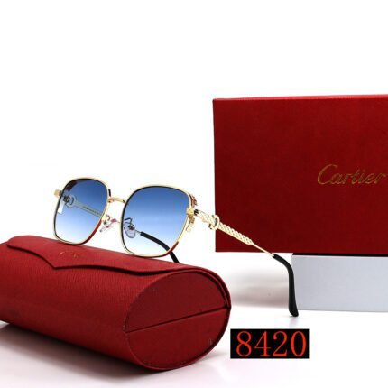 Cartier Classic Gold and Blue Gradient Square Frame Sunglasses Neutral
