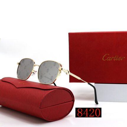 Cartier Classic Gold and Gray Printed Square Frame Sunglasses Neutral