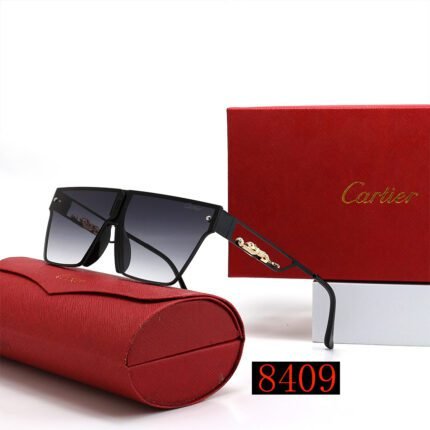 Cartier black and gray gradient trapezoidal relief decorative sunglasses