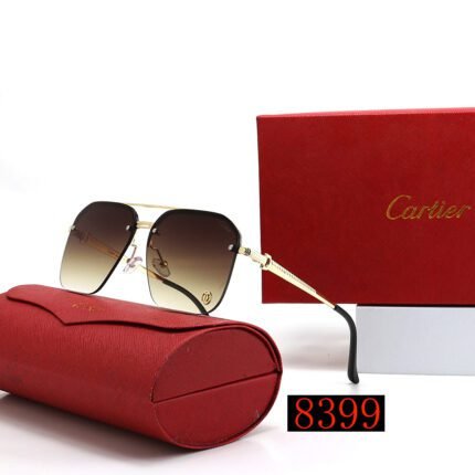 Cartier Gold and Brown Gradient Metal square Frame Double Beam Sunglasses