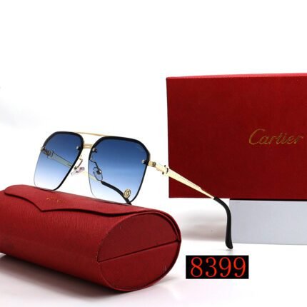 Cartier gold and blue gradient metal square frame double beam sunglasses