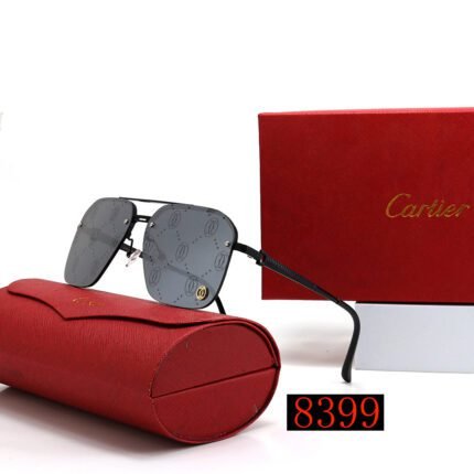Cartier black logo printed polarized metal square frame double beam sunglasses