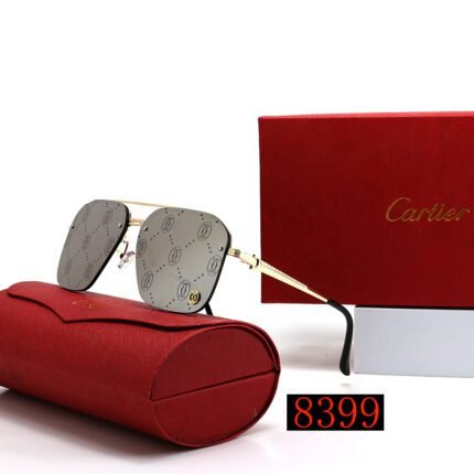 Cartier gold and gray logo printed polarized metal square frame double beam sunglasses