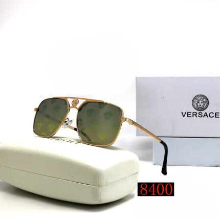 VERSACE gold and green printed rectangular sunglasses neutral