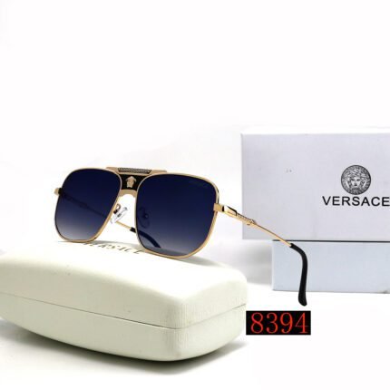 VERSACE pilot gold rimmed and dark blue square sunglasses
