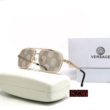 VERSACE gold and gray printed square double beam sunglasses