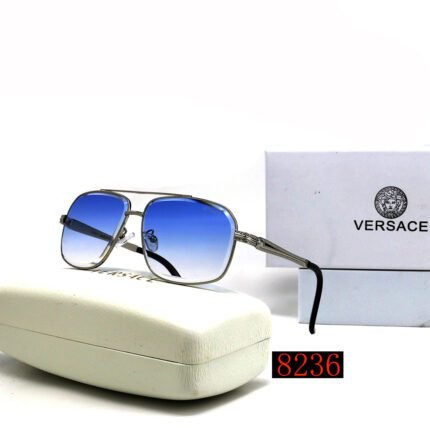 VERSACE Grey and Blue Square Double Beam Sunglasses