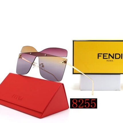 FENDI Gold Edge Purple and Yellow Gradient Irregular Retro Sunglasses for Women