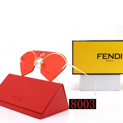 FENDI gold and orange metal fan-shaped sunglasses for women
