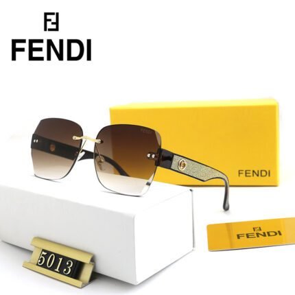 FENDI off white diamond studded and gradient brown frameless sunglasses for women