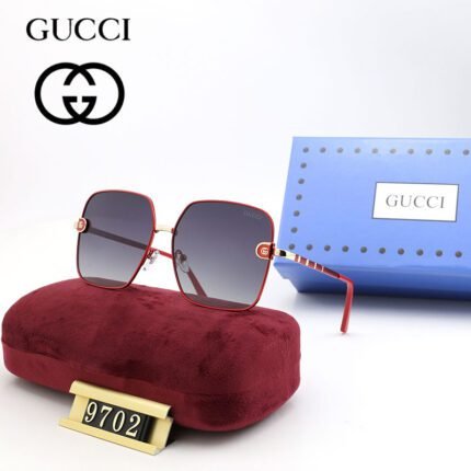 Gucci red and dark purple gradient square sunglasses with thin frames