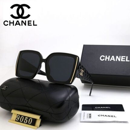 Chanel black square large frame diamond grid triangular edge sunglasses